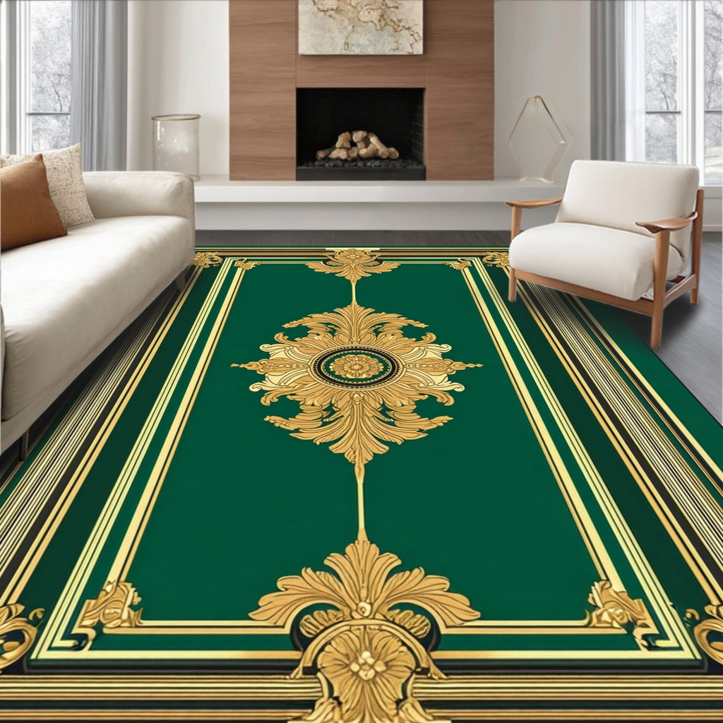 Ornate Green With Gold Accents Rug