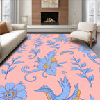 Blue Floral Branches And Swirls Rug
