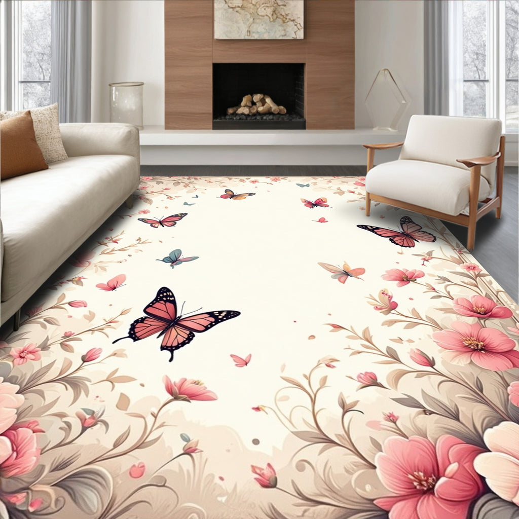 Floral Butterfly Garden Design Rug