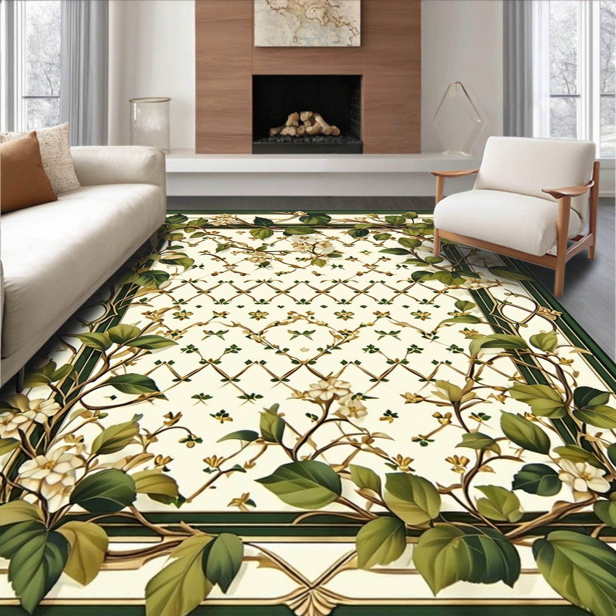 Vintage Floral Lattice Pattern Rug