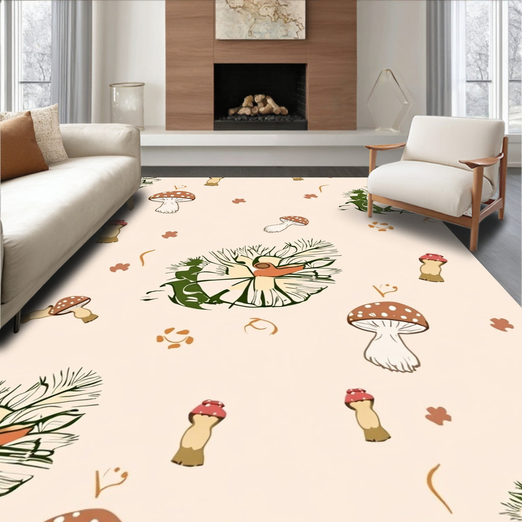 Whimsical Woodland Mushroom Pattern Design Rug