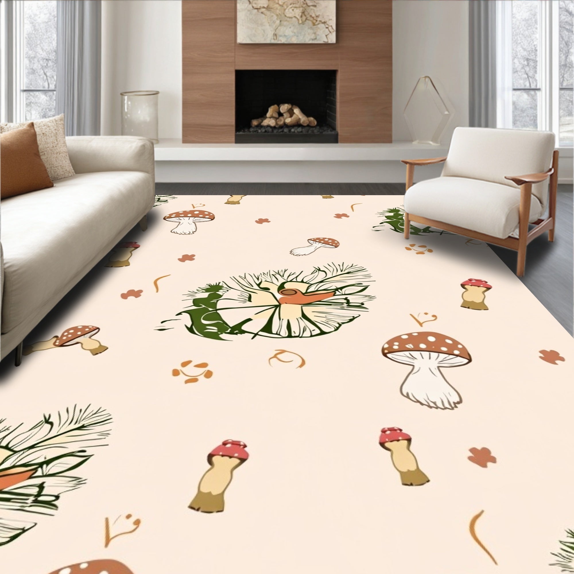 Whimsical Woodland Mushroom Pattern Design Rug