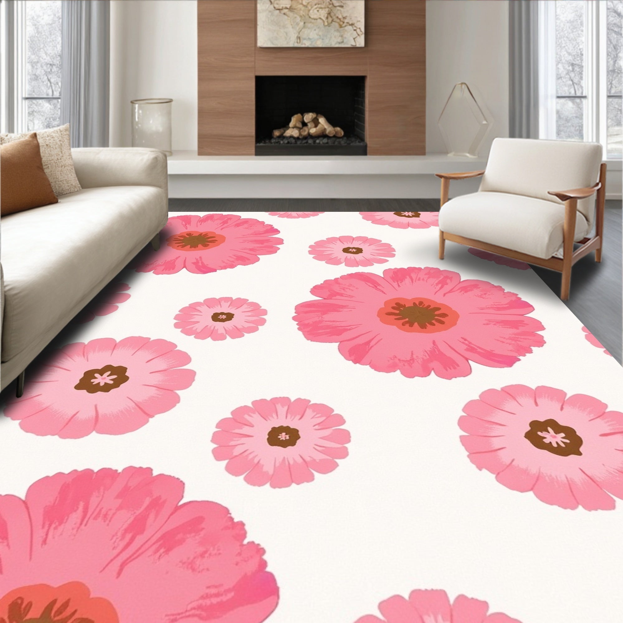 Large Pink Floral Pattern Rug