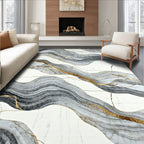 Abstract White Grey Gold Waves Rug