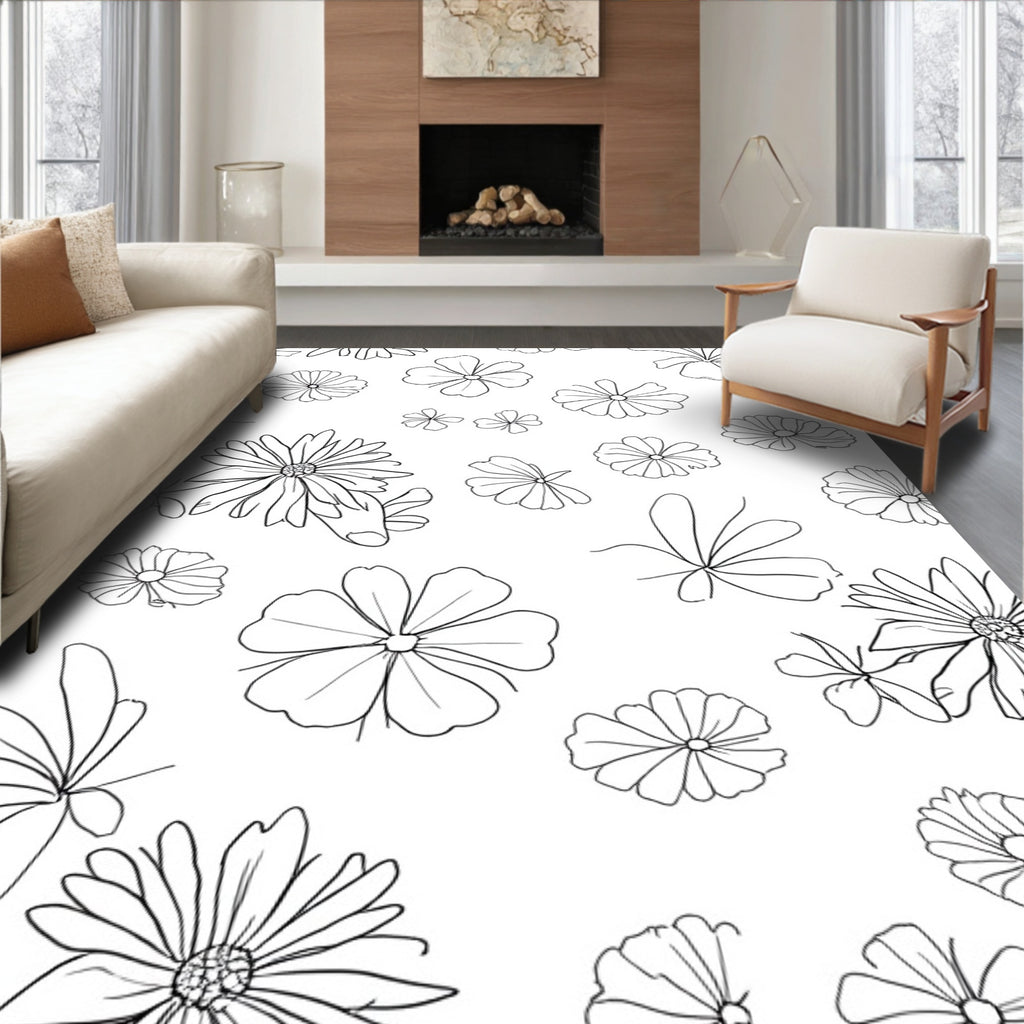 Line Art Floral Pattern Rug