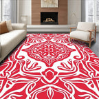 Intricate Red And White Detailed Pattern Rug
