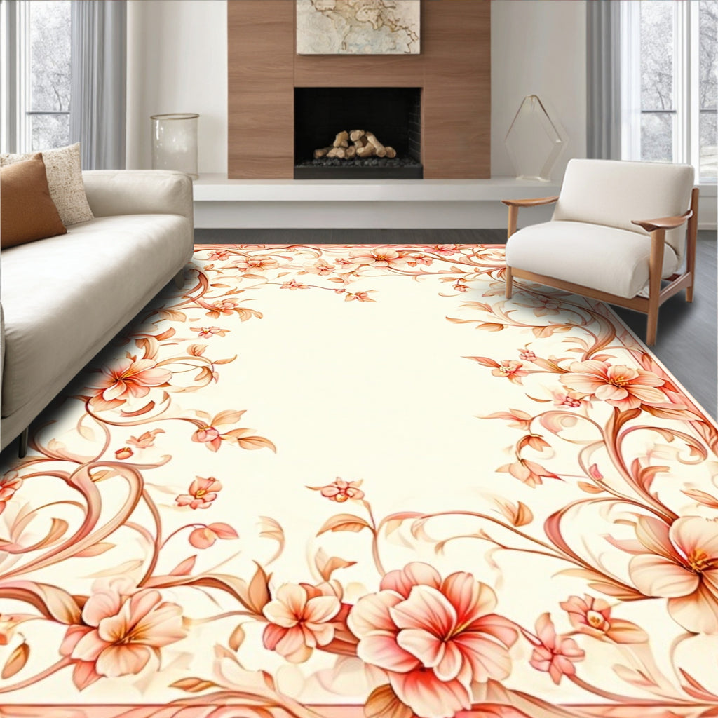 Delicate Floral Vine Border Design Rug