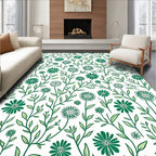 Whimsical Green Botanical Florals Rug