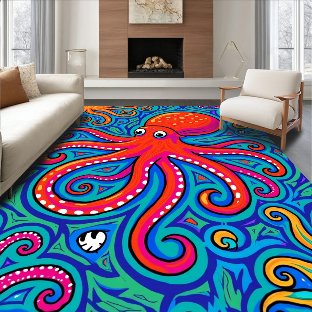 Vibrant Octopus Swirl Pattern Rug