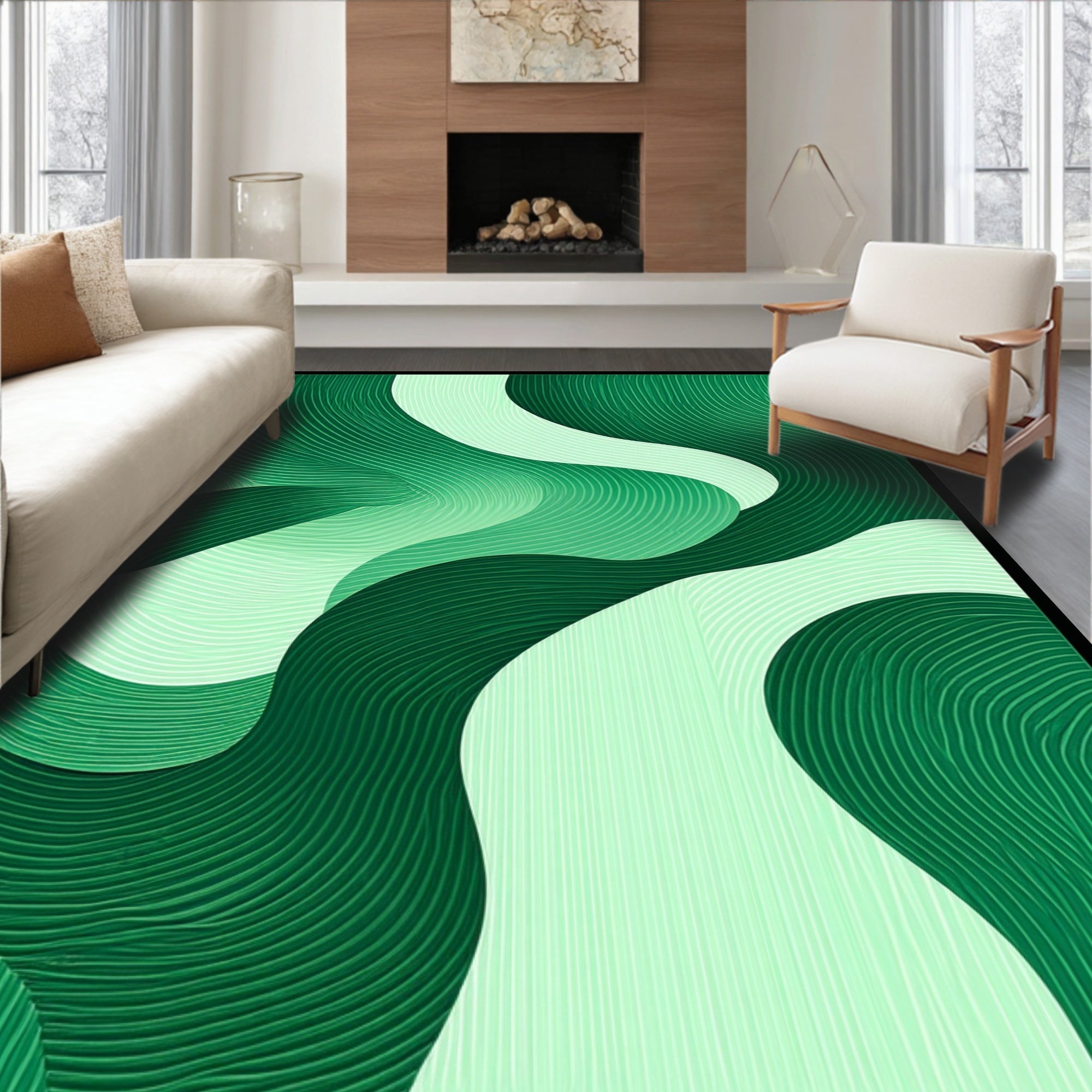 Striking Emerald Swirl Pattern Rug