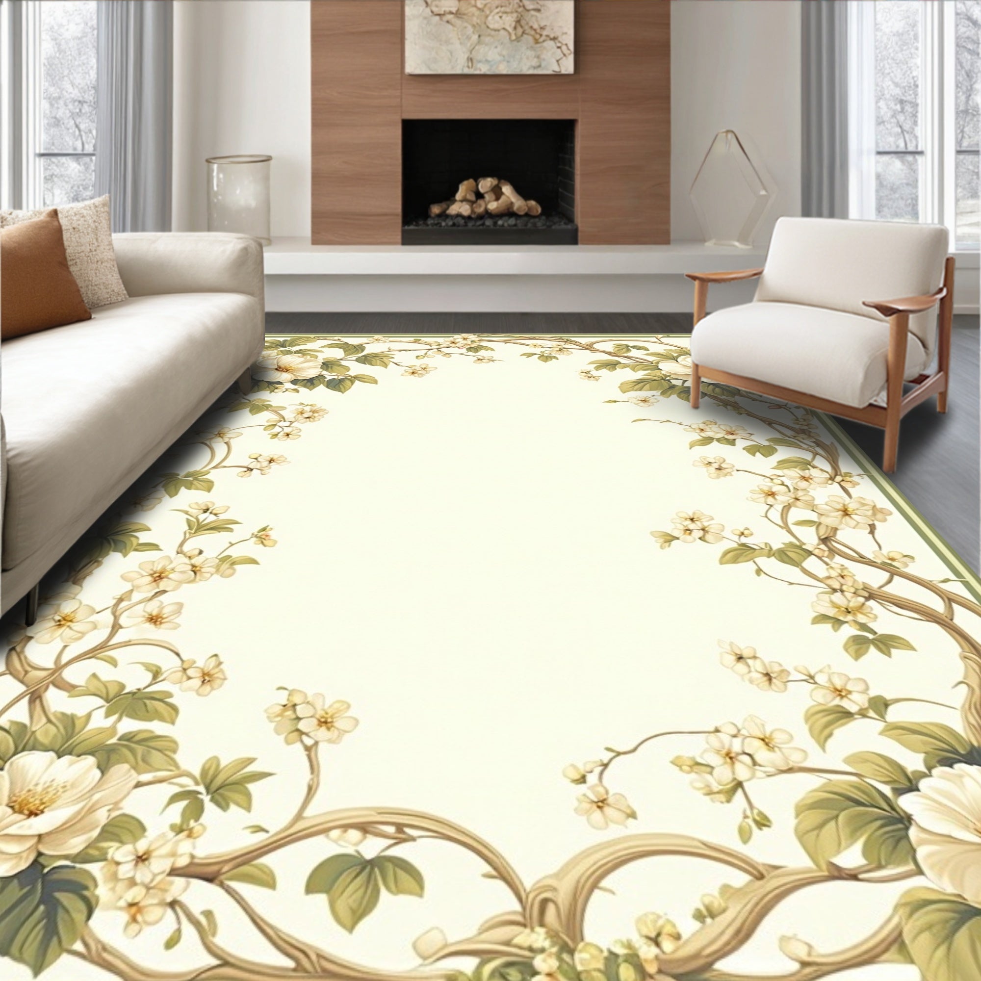 Botanical Vine Floral Arrangement Rug