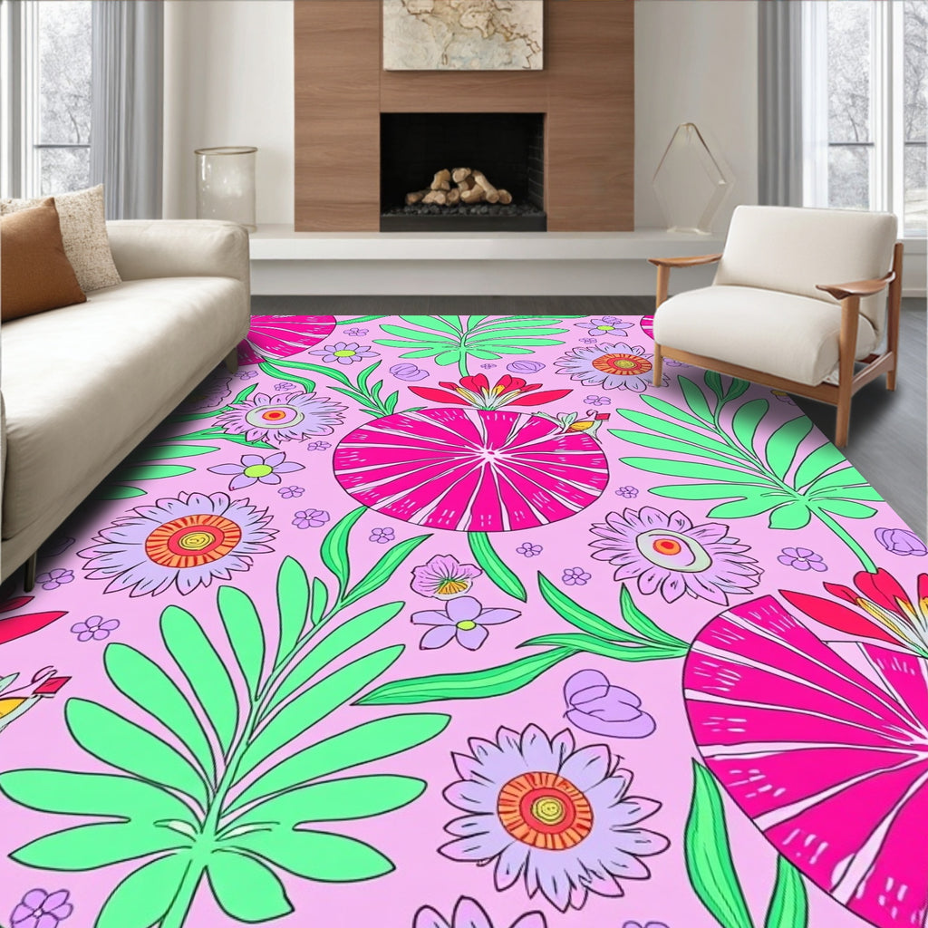Vibrant Tropical Flora Pattern Rug