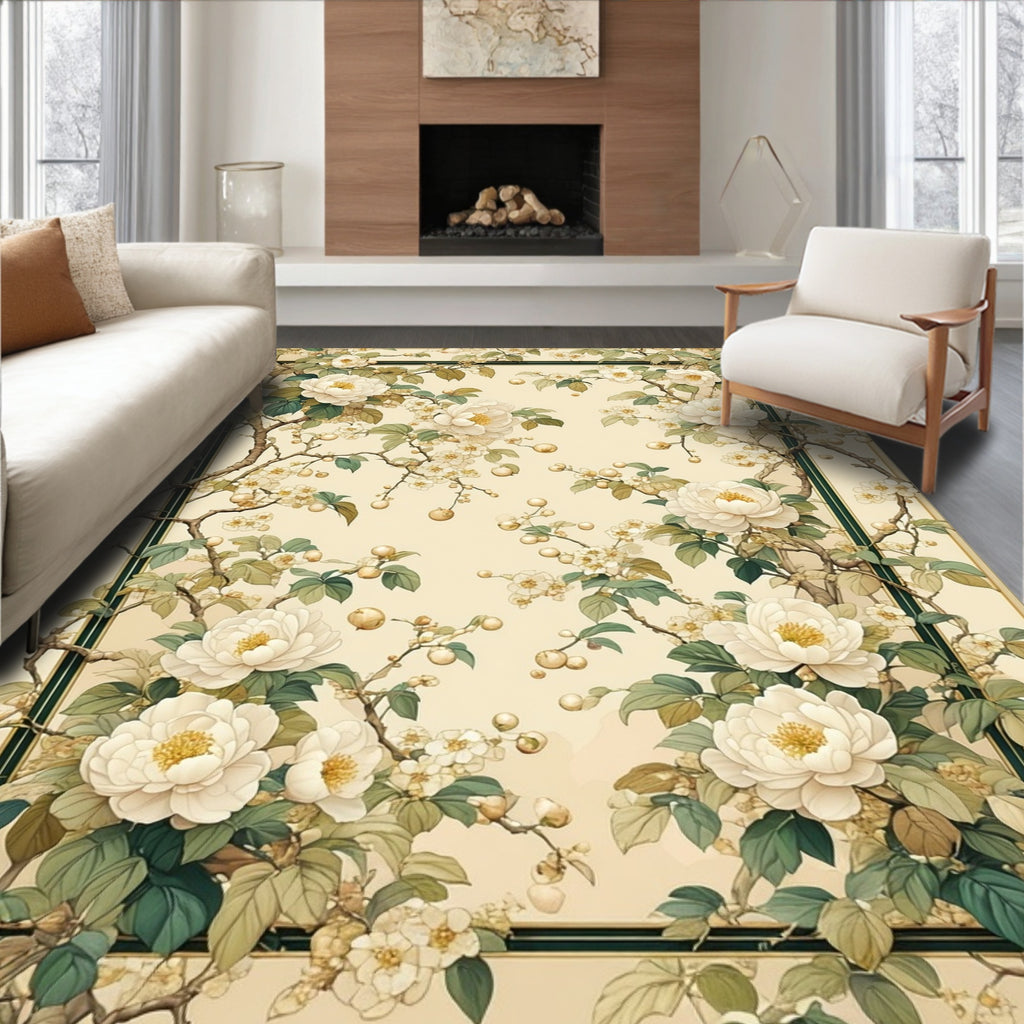 Floral Branches With Cream Blooms Rug