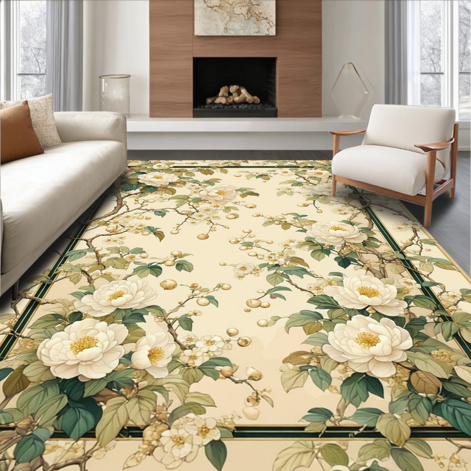 Floral Branches With Cream Blooms Rug