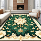 Elegant Green Floral Medallion Design Rug