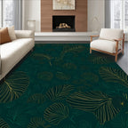 Earthy Green Leaf Line Art Rug
