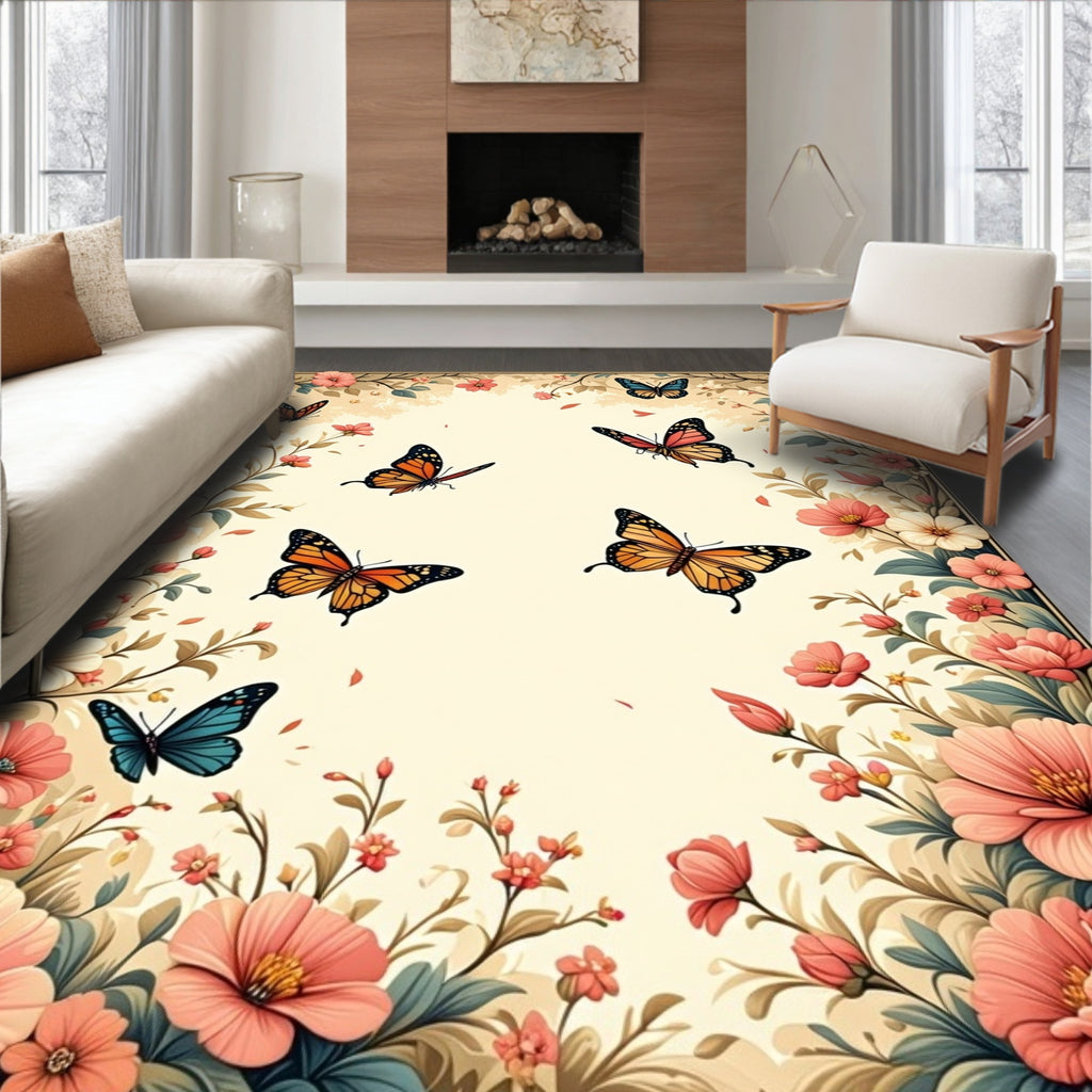 Fluttering Butterflies Floral Garden Rug