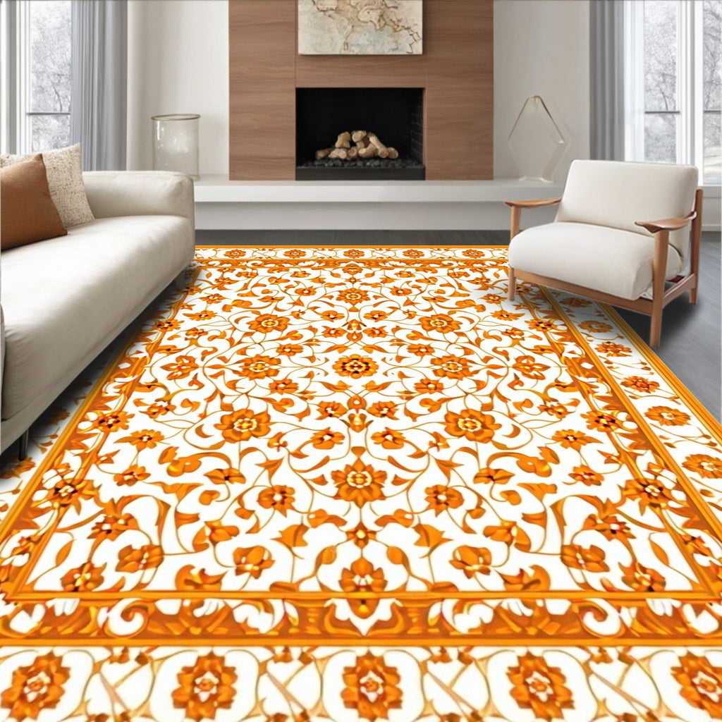 Golden Floral Intricate Patterned Rug