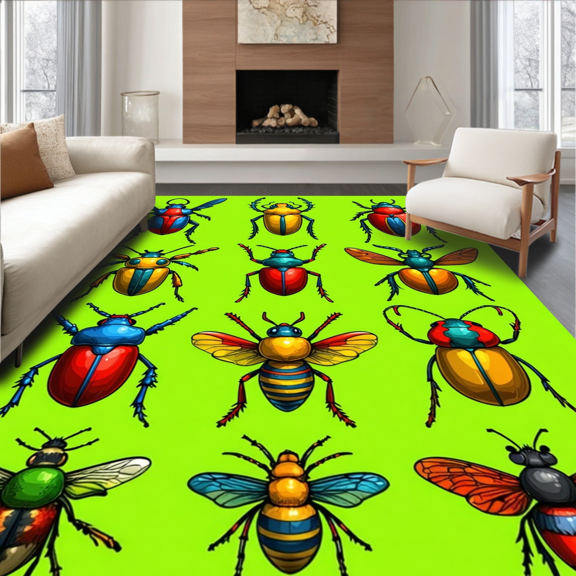 Colorful Insect Array Pattern Rug