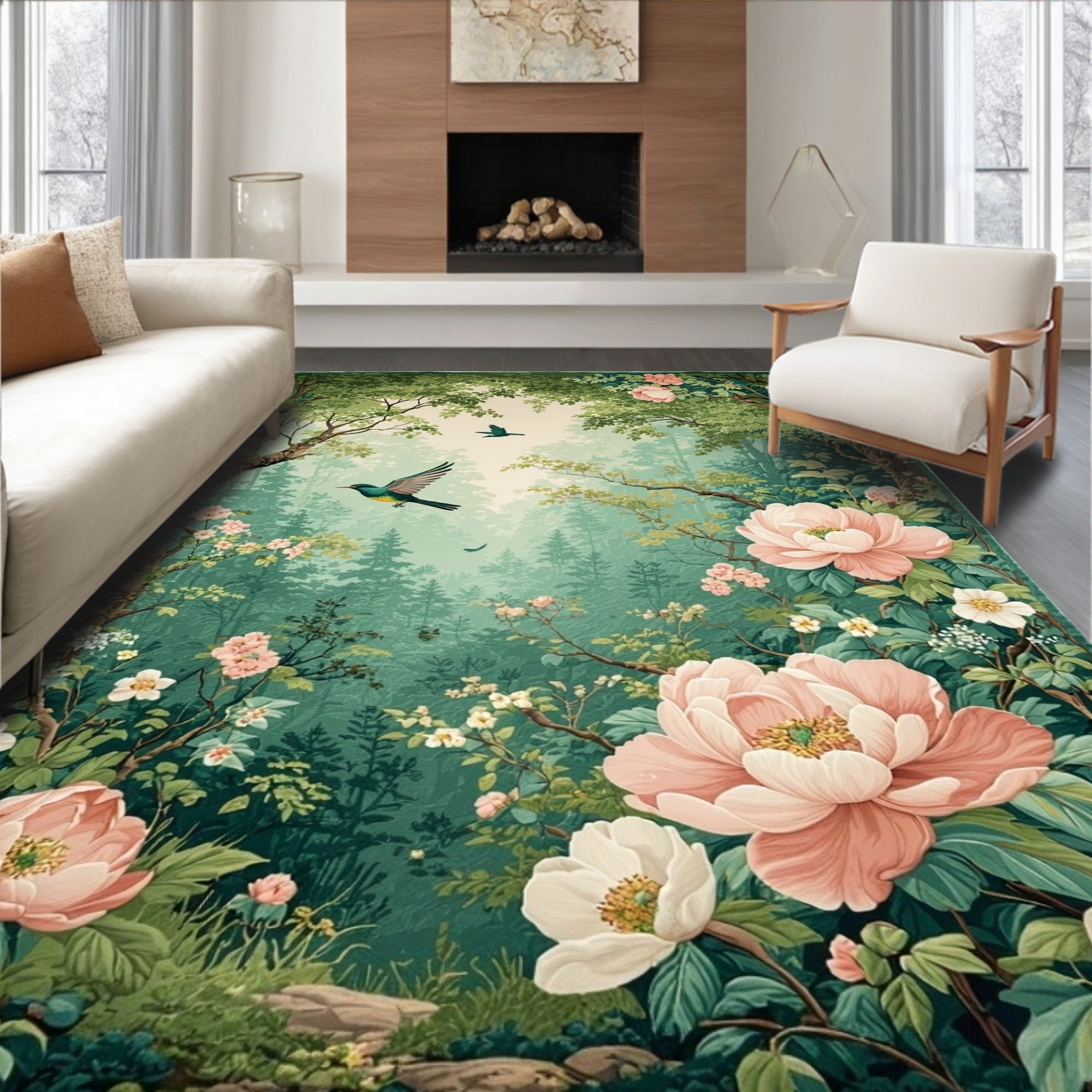 Whimsical Garden With Birds Rug