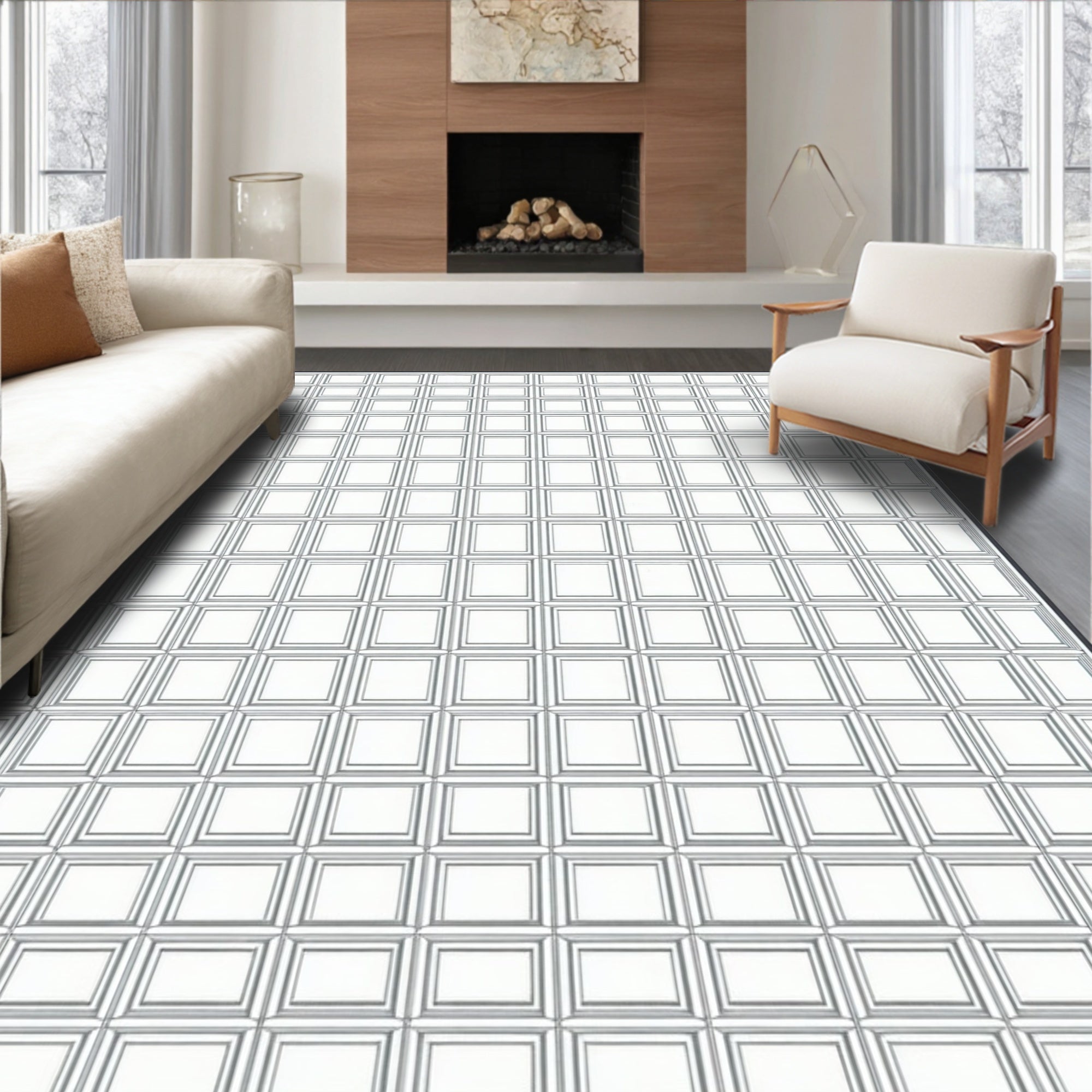 Clean Geometric Grid Pattern Rug