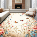 Whimsical Floral Butterfly Garden Rug