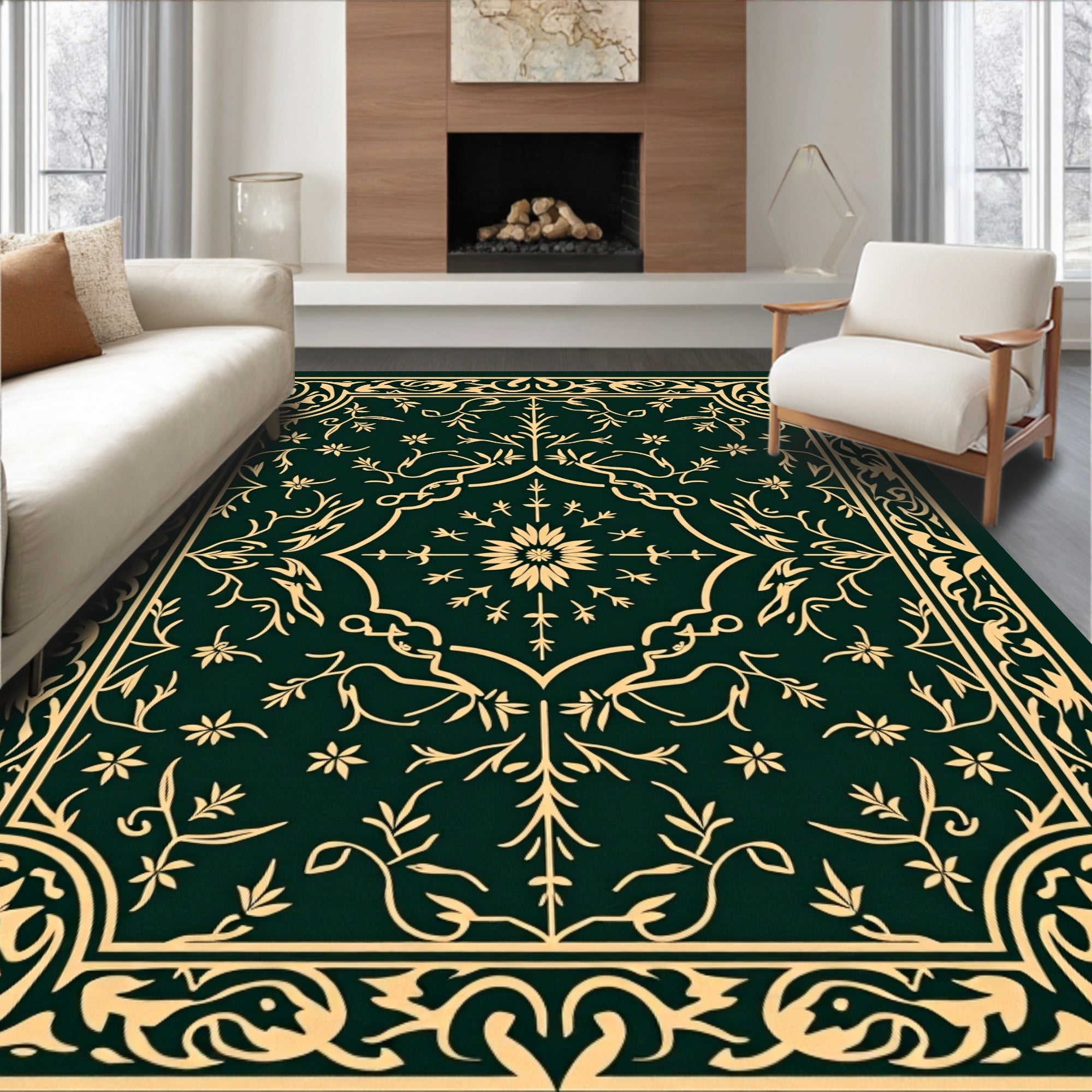 Ornate Teal Floral Medallion Rug