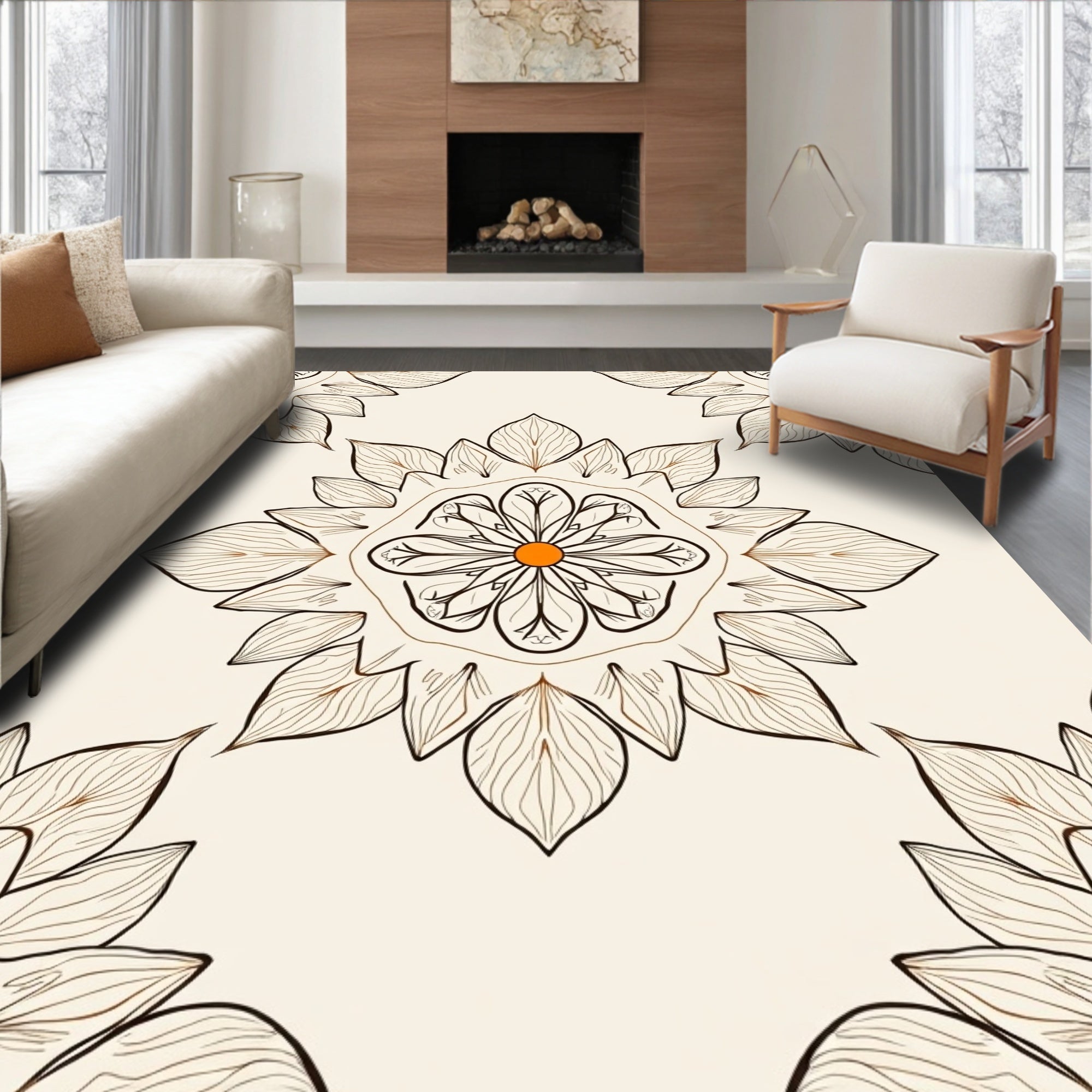 Ornate Mandala Floral Blossom Design Rug