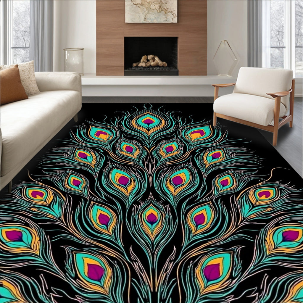Vibrant Peacock Feather Pattern Design Rug