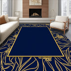 Navy Golden Floral Outline Pattern Rug