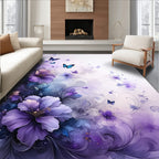 Purple Butterflies Floral Whimsy Rug
