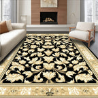 Rich Black Gold Floral Damask Rug