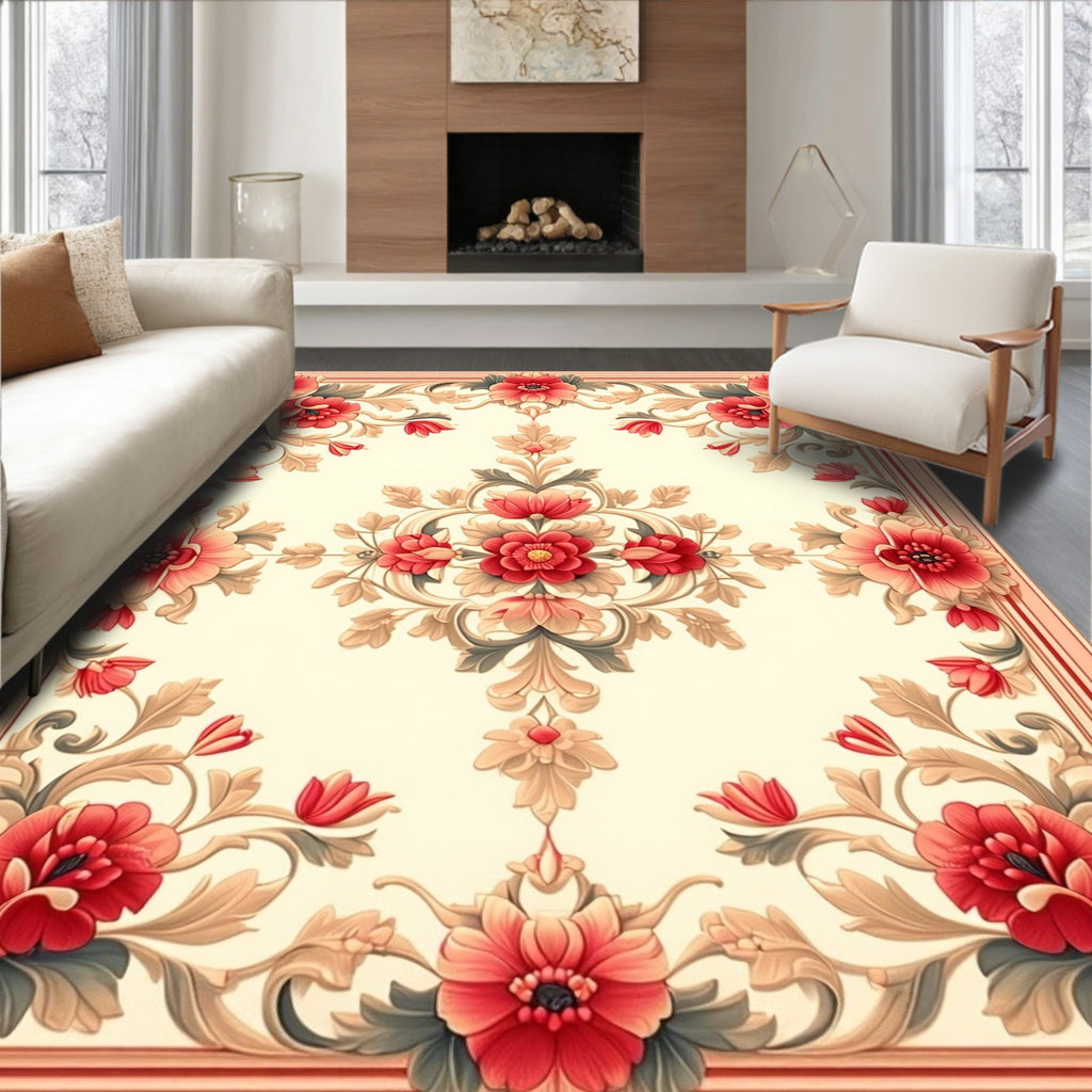 Ornate Floral Symmetry Design Rug