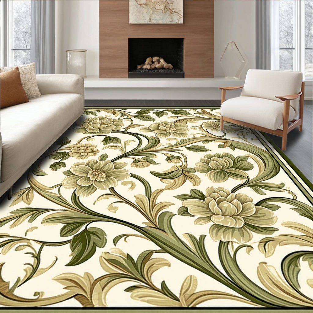 Elegant Floral Vines Motif Rug