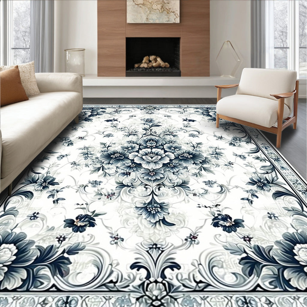 Blue Floral Vintage Inspired Area Rug