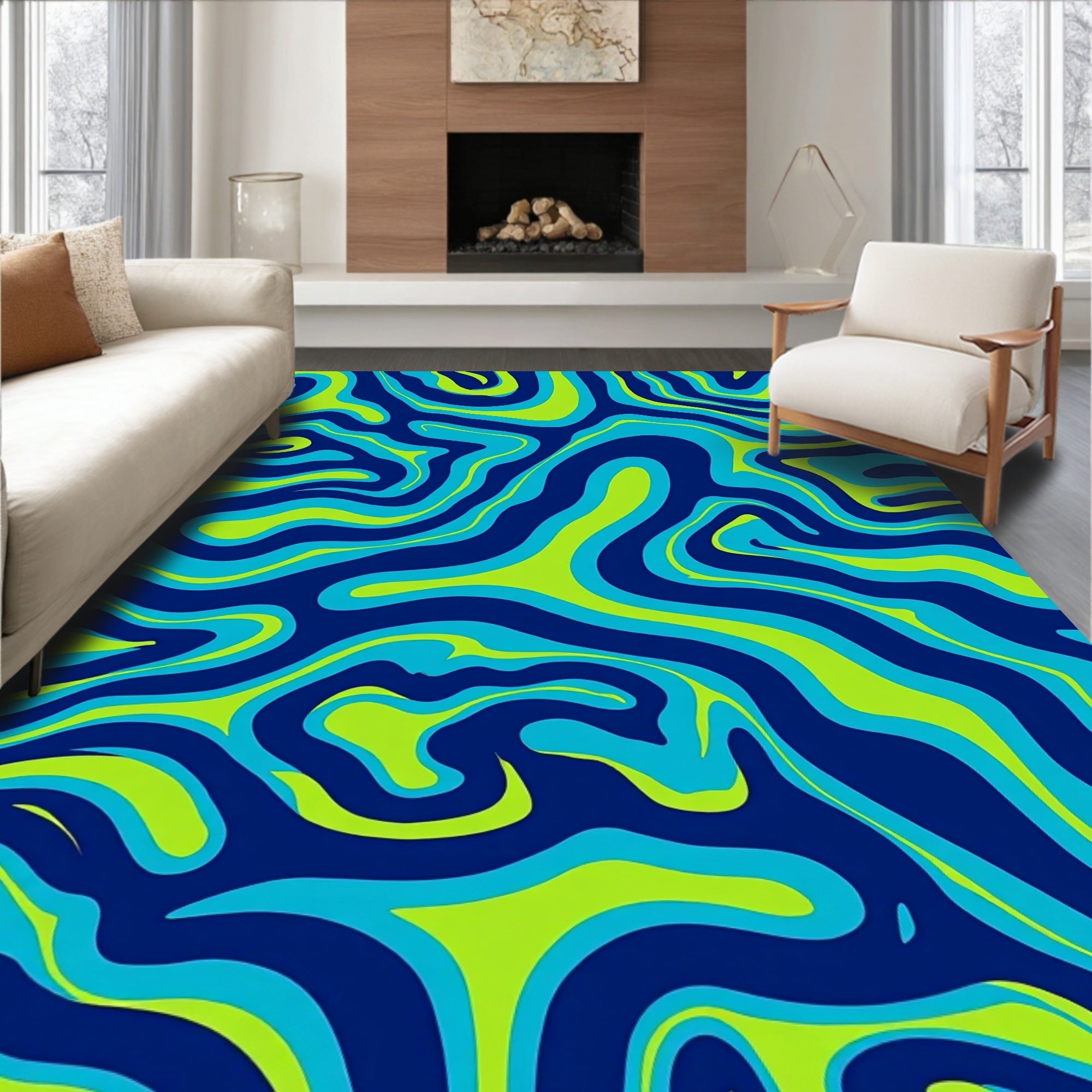 Groovy Blue Green Swirl Pattern Rug