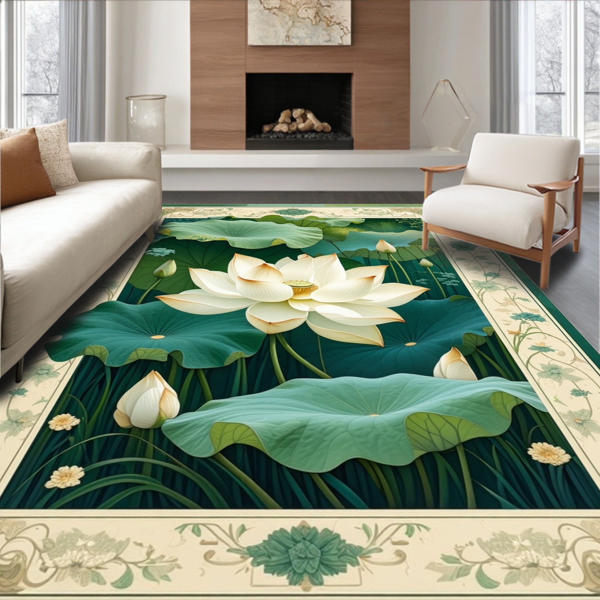 Elegant Water Lily Pond Floral Rug