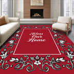 Red Floral Scroll Vine Pattern Rug