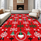 Festive Red White Green Gnome Trees Rug