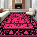 Whimsical Santa Christmas Trees Snowflakes Rug