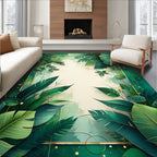 Lush Green Tropical Foliage Design Rug