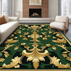 Opulent Gold Floral Green Contemporary Design Rug