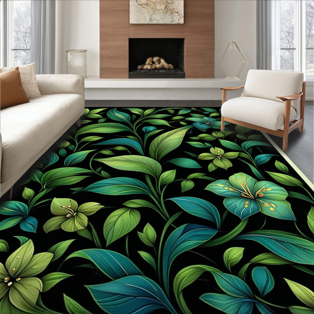 Lush Greenery Floral Vine Pattern Rug