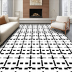 Minimalist Geometric Black White Pattern Rug
