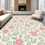 Pink Floral Meadow Pattern Rug
