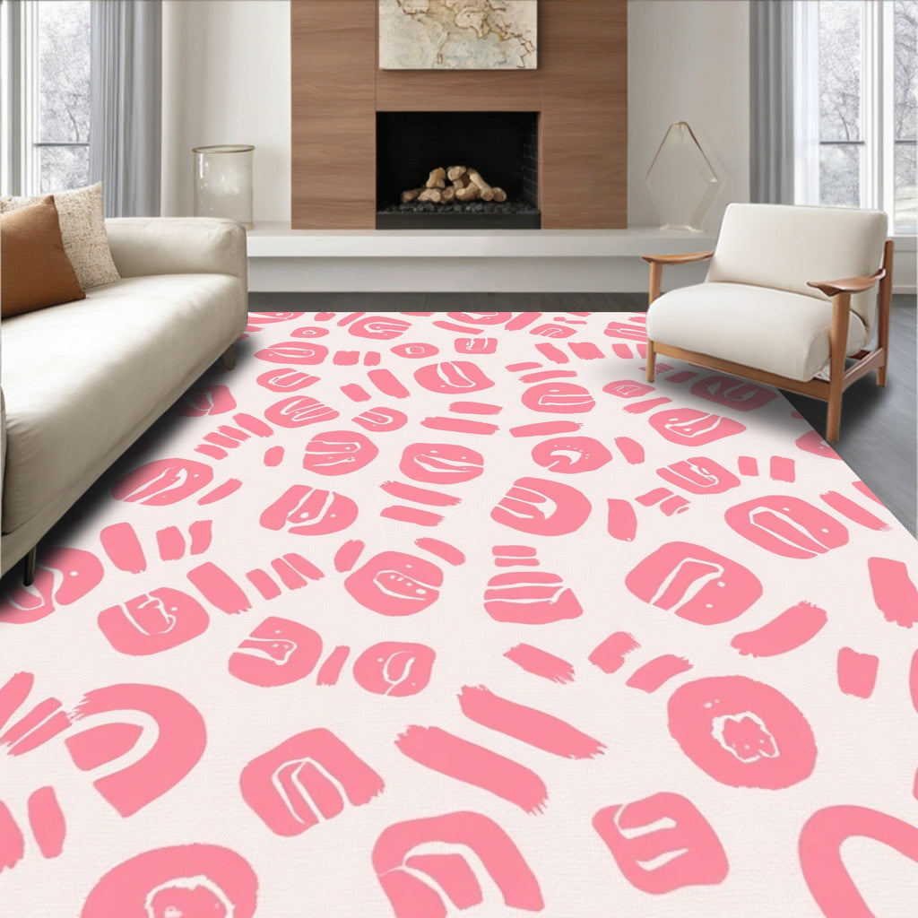 Playful Pink Abstract Brushstroke Pattern Rug