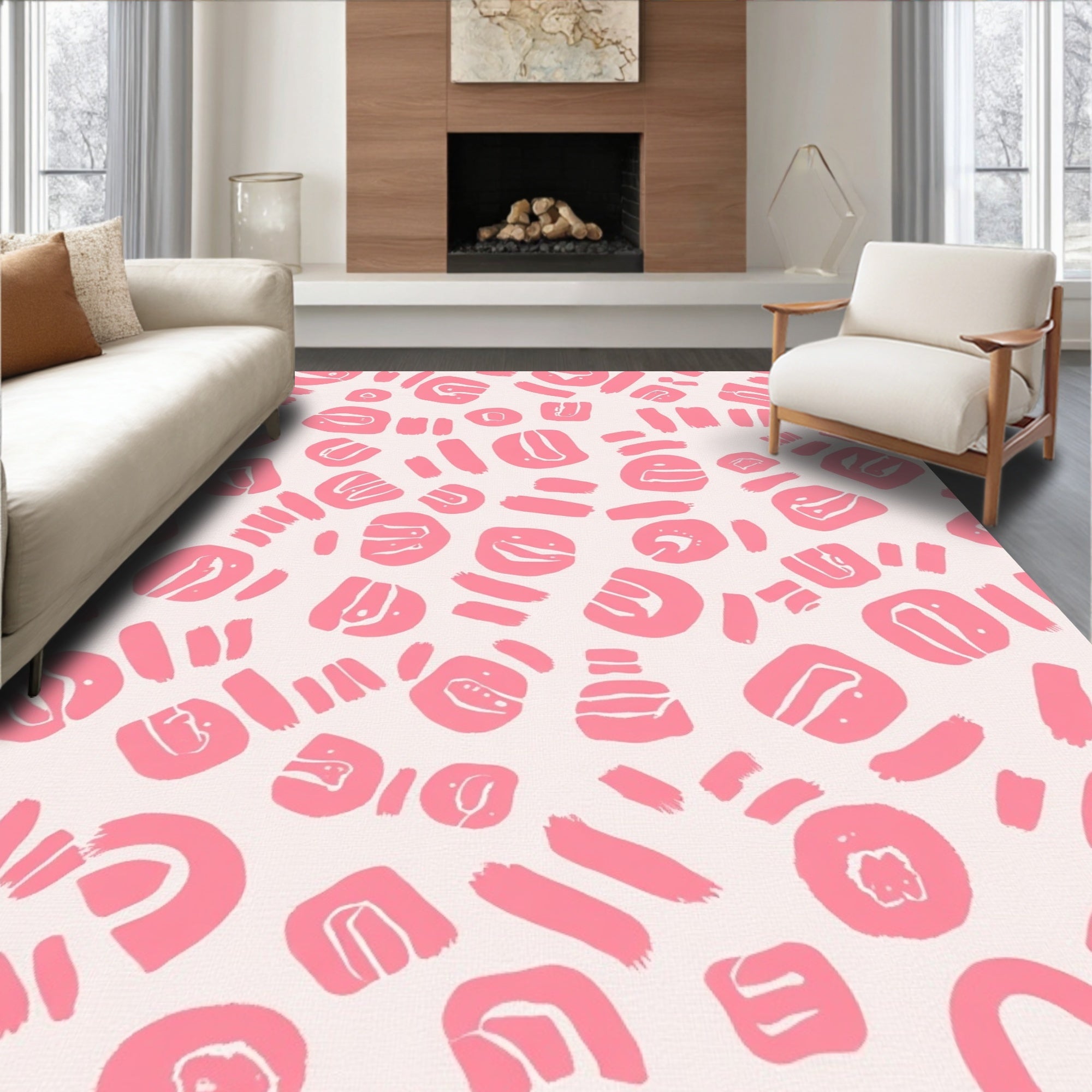 Playful Pink Abstract Brushstroke Pattern Rug