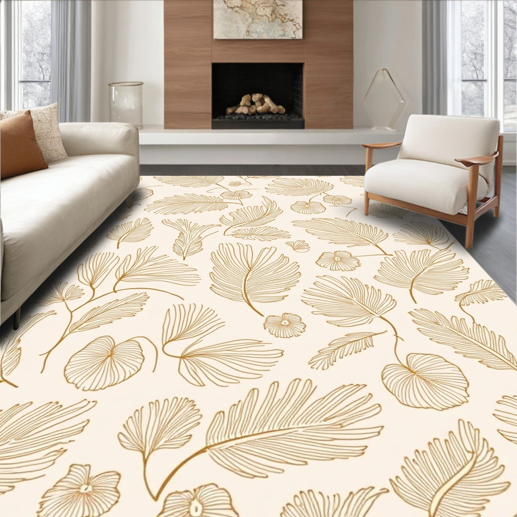 Botanical Line Art Floral Pattern Rug