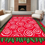 Red White Swirl Snowflakes Holly Border Rug