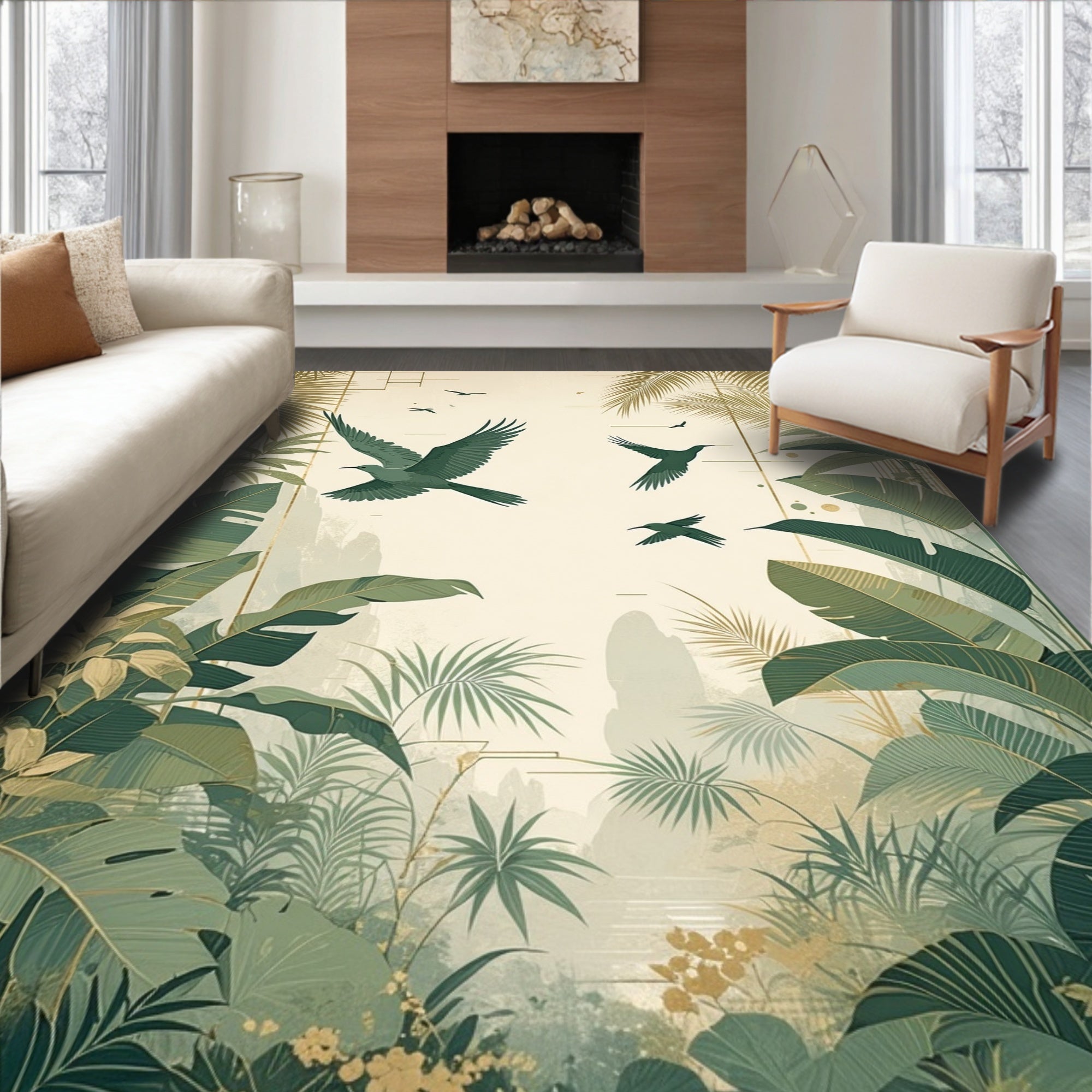 Tropical Bird Chinoiserie Foliage Rug